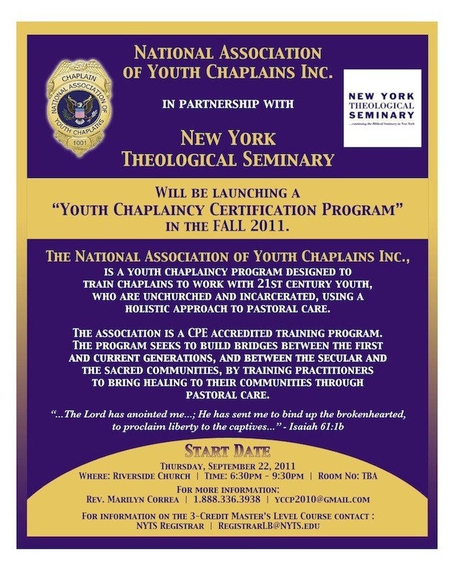 September 22 2011 Youth Chaplaincy Certification Program New York